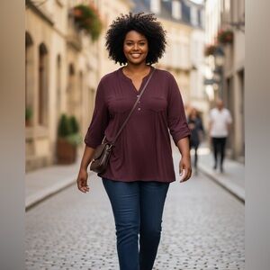 Elie McCarthy Women's 2X Purple Blouse Top V-Neck Pintuck NWTs